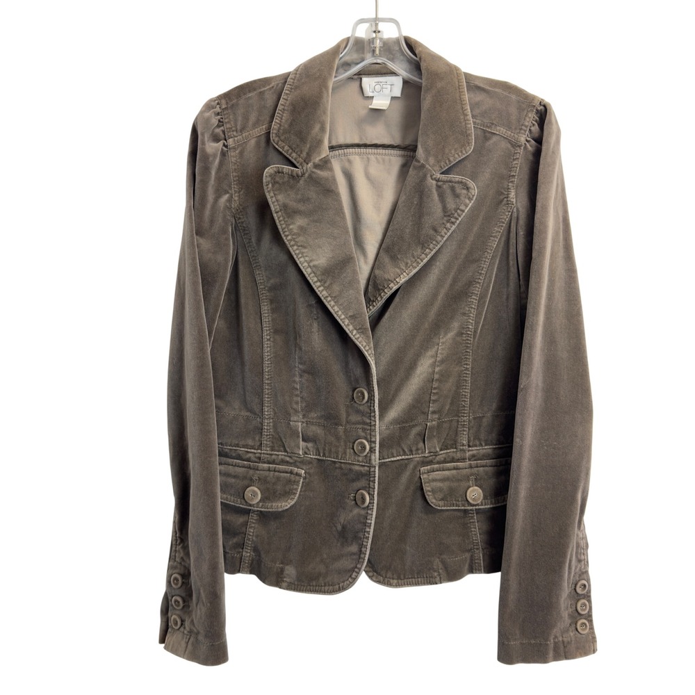 Ann Taylor Loft Womens Velvet Blazer Jacket Taupe Brown Cotton Size 4 Peplum